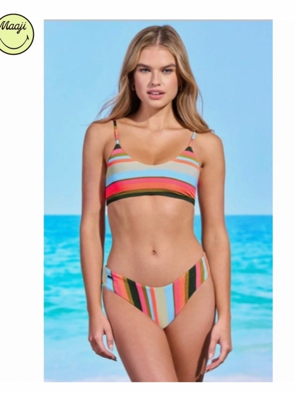 (BOTTOMS) Maaji Multi Stripe Journey Reversible Bikini Bottoms.